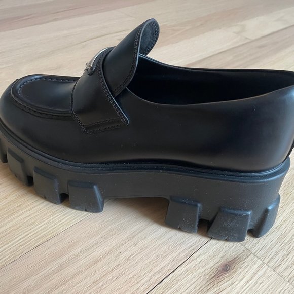 Prada Brushed Leather Monolith Loafers - Picture 6 of 7